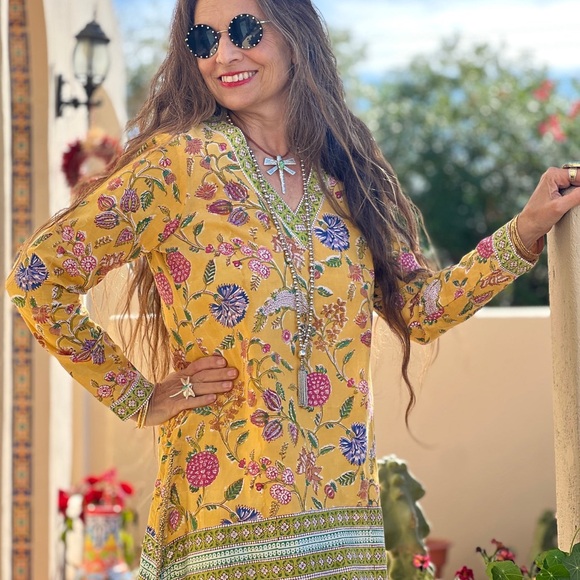 Pax Philomena Golden Beauty Floral Cotton Tunic Women’s Large - Picture 3 of 6